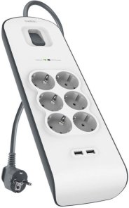 Мережевий фільтр Belkin BSV604VF2M-V2 6/2m 2xUSB White