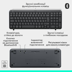 Клавіатура, Logitech K250 US/UA Wireless/BT, Graphite