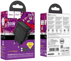 Зарядний пристрій Hoco CS61A Bright QC3.0 PD 30W Black with Type-C/Type-C (6942007638449)