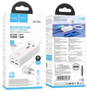 Мережевий фільтр Hoco AC10A Barry 4xUSB 1/1.5m White (6942007601689)