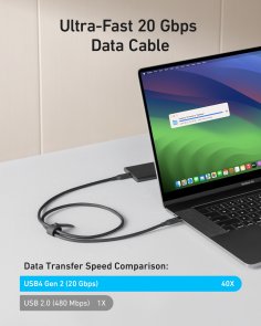 Кабель USB (Type-C/Type-C) 0.9м, Anker, 240W, Black