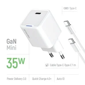 Фото: Зарядний пристрій ColorWay GaN Mini PD 35W White with Type-C / Type-C (CW-CHS056PDC-WT) № 7 | KTC