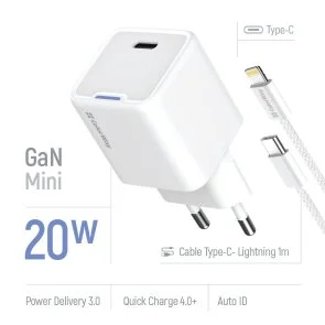 Фото: Зарядний пристрій ColorWay GaN Mini 20W White with Type-C/Lightning (CW-CHS059PDL-WT) № 8 | KTC