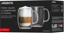 Фото: Набір чашок Ardesto 350ml 2pcs Clear (AR2635BWH) № 4 | KTC