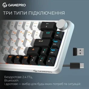 Фото: Клавіатура GamePro Asgard Valhalla MK210B Pro RGB WL/BT/USB White (MK210W Pro) № 6 | KTC