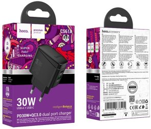 Зарядний пристрій Hoco CS61A Bright QC3.0 PD 30W Black (6942007638425)