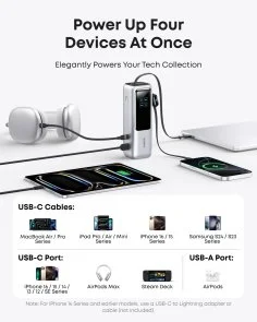 Фото: Батарея універсальна Anker 25000mAh 165W Built-In Double USB-C Cables Silvery (A1695H41) № 4 | KTC