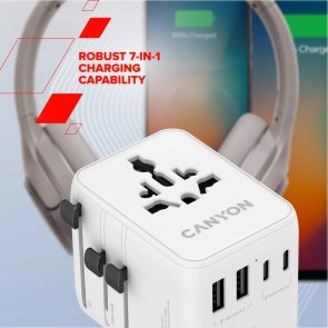 Зарядний пристрій Canyon Travel Adapter OnTour 20 GaN 70W White (CNS-TA70W1006W)