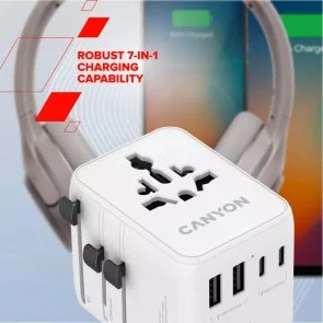 Фото: Зарядний пристрій Canyon Travel Adapter OnTour 20 GaN 70W White (CNS-TA70W1006W) № 7 | KTC