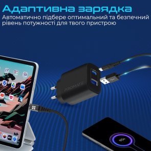 Зарядний пристрій Promate BiPlug-2 Black (biplug-2.black)