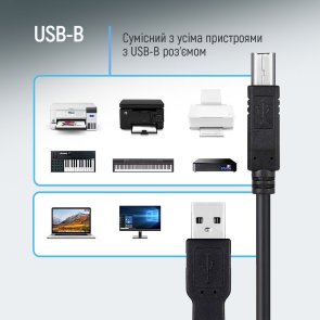 Кабель USB 2.0 (AM/BM) 2м, ColorWay, Black