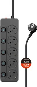 Мережевий фільтр ColorWay CW-PSEA55SBK 5/5m Black