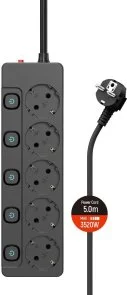 Фото: Мережевий фільтр ColorWay CW-PSEA55SBK 5/5m Black № 2 | KTC