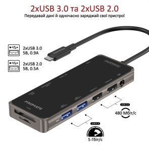  USB-хаб Promate Primehub-pro Grey (6959144052250)