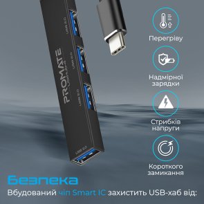 USB-хаб Promate LiteHub-4 Black (6959144059587)