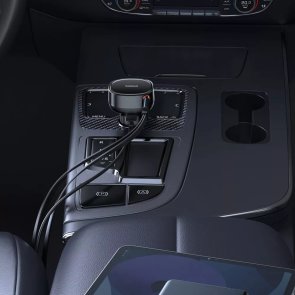 Автозарядка Baseus Enjoyment Pro Car Charger USB + Retractable C & iP Cable 60W black