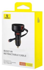 Автозарядка Baseus Enjoyment Pro Car Charger USB + Retractable Type-C Cable 60W black