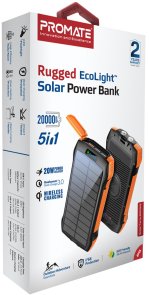 Батарея універсальна 20000mAh з вбудованою сонячною батареєю Promate solartank-20pdqi.black