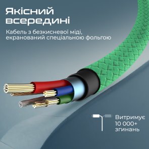 Кабель Promate xCord-Ai 2A AM / Lightning 1m Green (6959144061658)