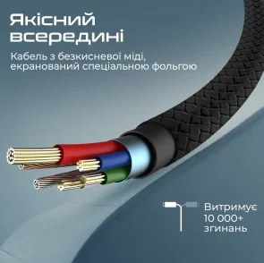 Фото: Кабель Promate xCord-Ai200 2A AM / Lightning 2m Black (6959144067278) № 3 | KTC