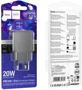 Фото: Зарядний пристрій Hoco CS25A Rico PD QC3.0 20W Black (6942007639781) № 7 | KTC