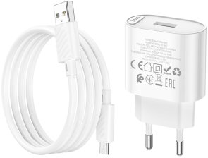 Зарядний пристрій Hoco C109A Fighter 10.5 White with AM / MicroUSB (6942007656603)