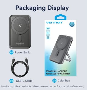 Батарея універсальна Vention FHNB0 10000mAh 20W/Qi 15W Black