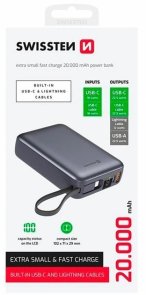 Батарея універсальна SWISSTEN Space 20000mAh, 2xUSB, 2xType-C, 22.5W, Silver