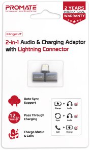 Перехідник Promate Ihinge-lt Lightning / 2xType-C Grey (6959144039213)