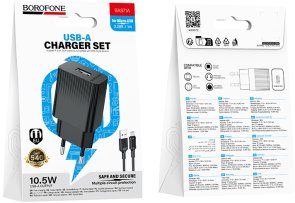 Зарядний пристрій BOROFONE BAS71A Source Black with AM/MicroB (6941991122590)
