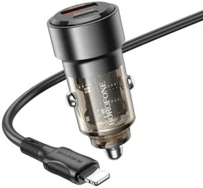 Фото: Автомобільний зарядний пристрій BOROFONE BZ20 Smart 38W Transparent Black (6941991101564) № 2 | KTC