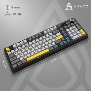 Клавіатура, Ajazz AK870 V2 Maillard Switch ENG/UKR WL/BT/USB, Black/Grey/Yellow ( Gaming )