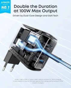 Фото: Зарядний пристрій Anker GaN Charger 100W GaN Dark Gray with Type-C/Type-C (B121BGZ1) № 2 | KTC