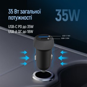 Автомобільний зарядний пристрій ColorWay 35W PD QC3.0 Black (CW-CHA064PD-BK)
