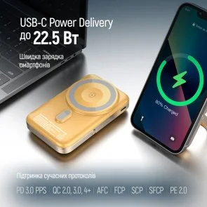 Фото: Батарея універсальна ColorWay 10000mAh 22.5W MagSafe/Watch Wireless 15W Amber (CW-PB100LPA2Y-WPDD) № 5 | KTC