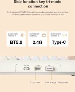 Клавіатура, Aula F108 Pro ENG/UKR WL/BT/USB, White