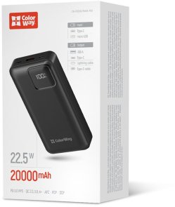 Батарея універсальна ColorWay Power Bank 20000 mAh Optimal Power 22.5W Black (CW-PB200LPB5BK-PDD)