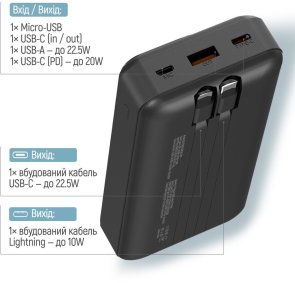 Батарея універсальна ColorWay Power Bank 20000 mAh Optimal Power 22.5W Black (CW-PB200LPB5BK-PDD)