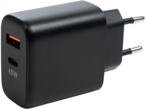 Мережевий зарядний пристрій Vinga GaN, 1xUSB, 1xType-C, QC, PD, GaN, 65W, Black