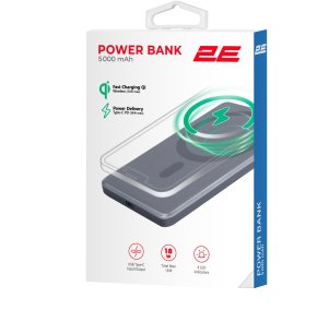 Батарея універсальна 2E Slim Wireless QI 5000mAh 20W Grey (2E-PB0515-GREY)