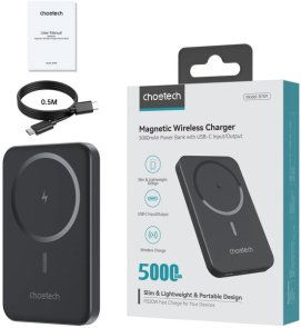 Батарея універсальна Choetech B709 Magnetic Wireless 5000mAh 20W Qi 15W Black (B709-CCBK)