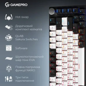 Фото: Клавіатура GamePro Asgard Valhalla QLAB Sakura Switch WL/BT/USB Black (MK160-B-QS-PRO) № 18 | KTC