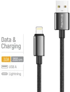 Фото: Кабель ColorWay zinc alloy braided 3A AM / Lightning 2m Black (CW-CBUL099-BK) № 4 | KTC