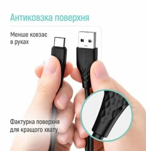 Фото: Кабель ColorWay textured PVC 3A AM / Type-C 1m Black (CW-CBUC094-BK) № 10 | KTC