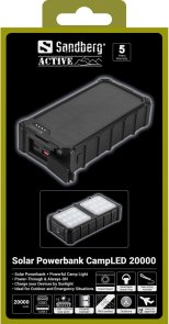 Батарея універсальна Sandberg Solar Powerbank CampLED 20000mAh 22.5W Black (421-24)