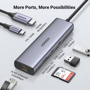 USB-хаб UGREEN CM512 Gray (90568)
