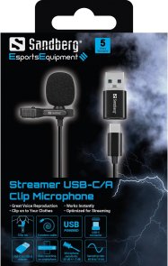 Провідний петличний мікрофон Sandberg Streamer USB Clip, Black