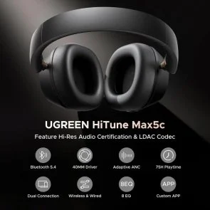 Фото: Навушники UGREEN HP203 HiTune Max5C Hybrid ANC Black (35757) № 5 | KTC