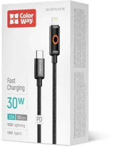 Фото: Кабель ColorWay 30W Type-C / Lightning 1m Black (CW-CBPDCL103-BK) № 4 | KTC