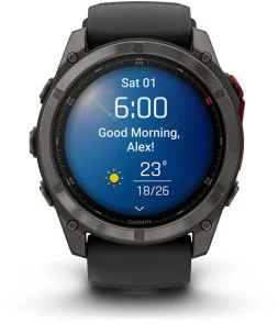 Фото: Смарт годинник Garmin fenix 8 - 51mm MicroLED Sapphire Carbon Gray DLC Titanium with Black/Pebble Gray Silicone Band (010-03380-05) № 4 | KTC